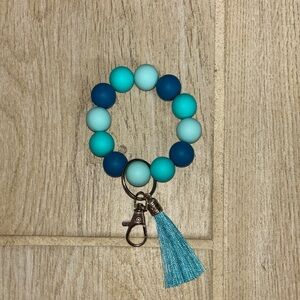 Blue Beaded Keychain Bracelet